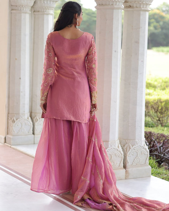 Baby Pink Premium Fendi Silk Sharara Ensemble