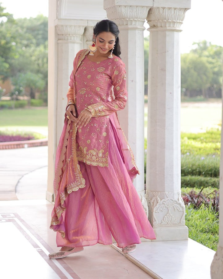 Baby Pink Premium Fendi Silk Sharara Ensemble