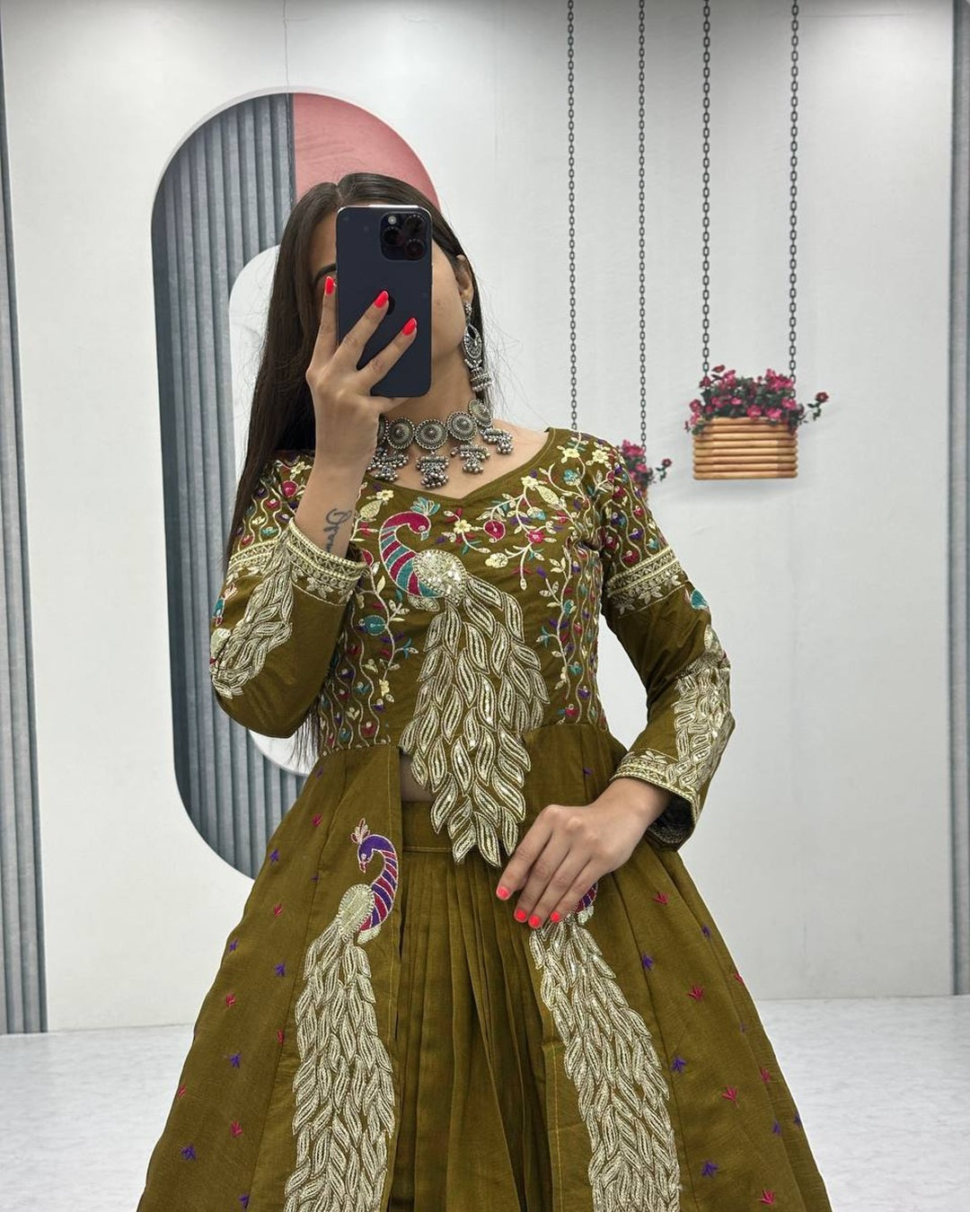 Mustard Green Premium Shrug Lehenga Ensemble