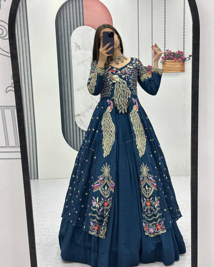 Indigo Festive Crop Top & Shrug Lehenga Set