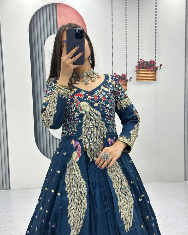 Indigo Festive Crop Top & Shrug Lehenga Set