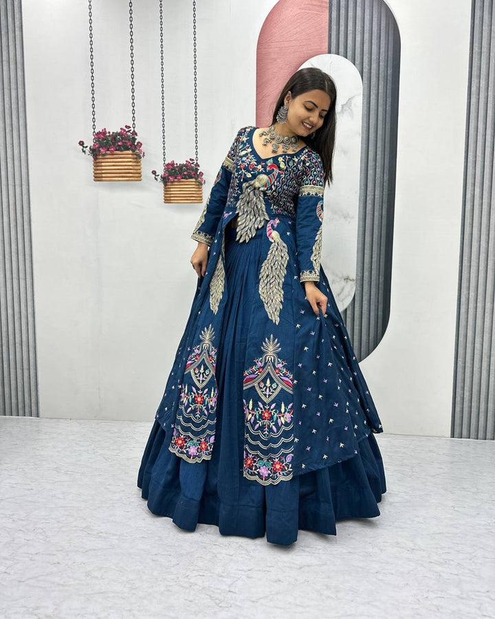 Indigo Festive Crop Top & Shrug Lehenga Set