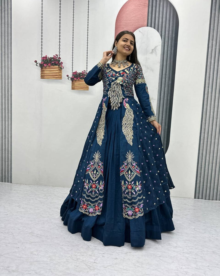 Indigo Festive Crop Top & Shrug Lehenga Set