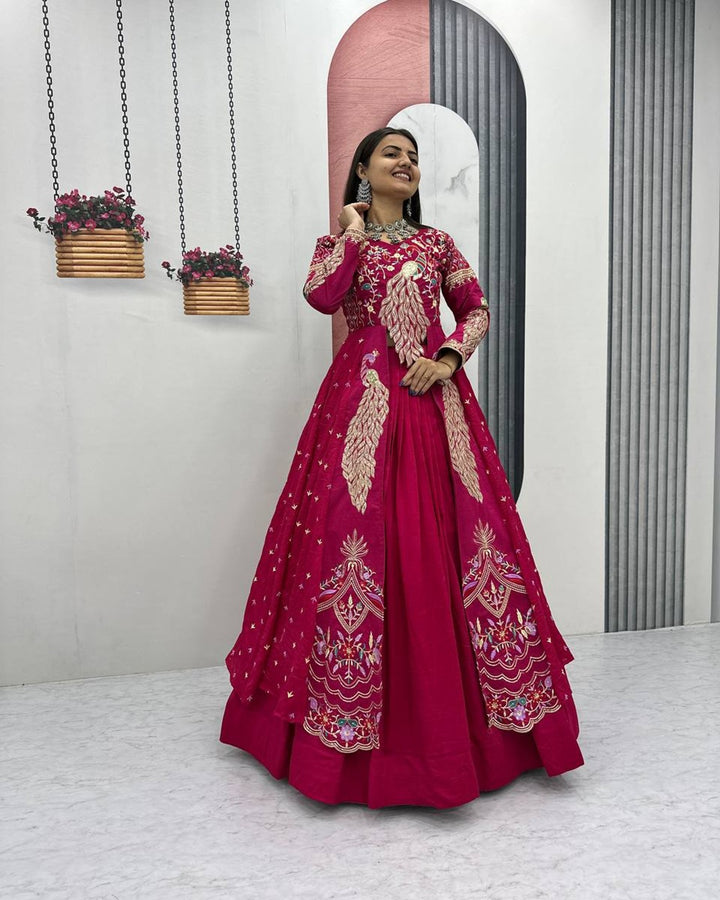 Crimson Festive Crop Top & Shrug Lehenga Set