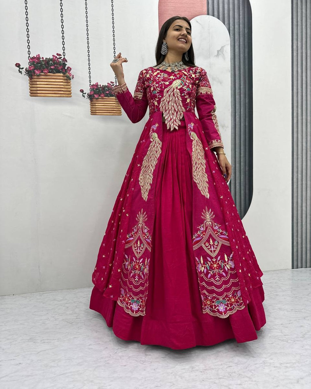 Crimson Festive Crop Top & Shrug Lehenga Set
