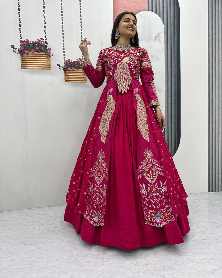 Crimson Festive Crop Top & Shrug Lehenga Set