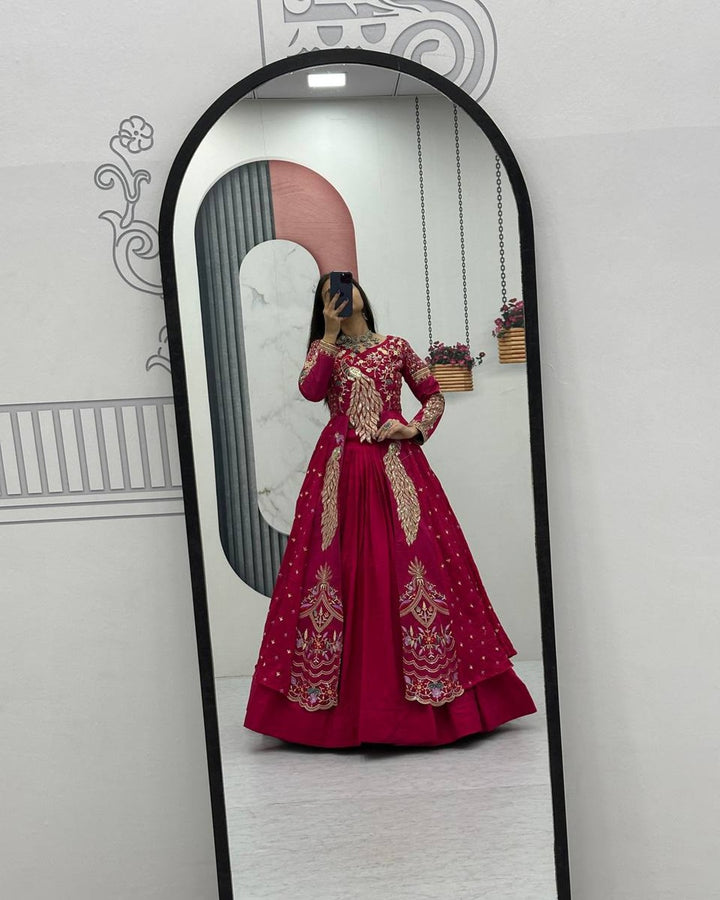 Crimson Festive Crop Top & Shrug Lehenga Set