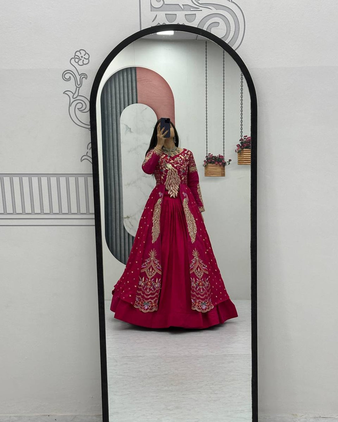 Crimson Festive Crop Top & Shrug Lehenga Set