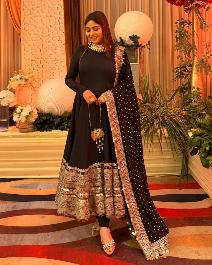 Black Royal Designer Anarkali Suit – Thread & Sequin Work