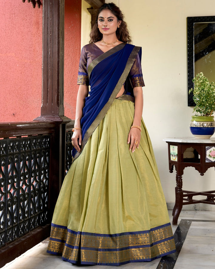 Pista Green Kanchipuram Silk Lehenga – Designer Edition