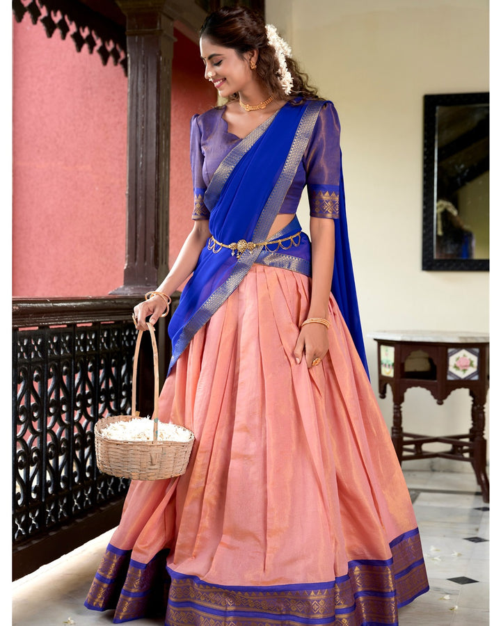 Peach Silk Kanchipuram Lehenga – Designer Edition