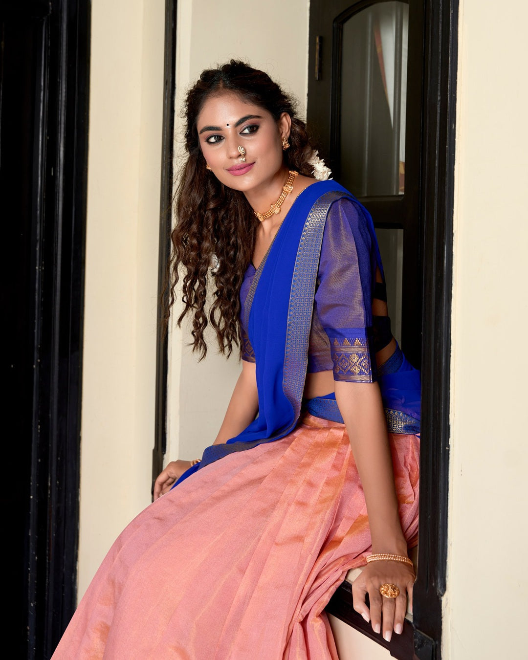 Peach Silk Kanchipuram Lehenga – Designer Edition