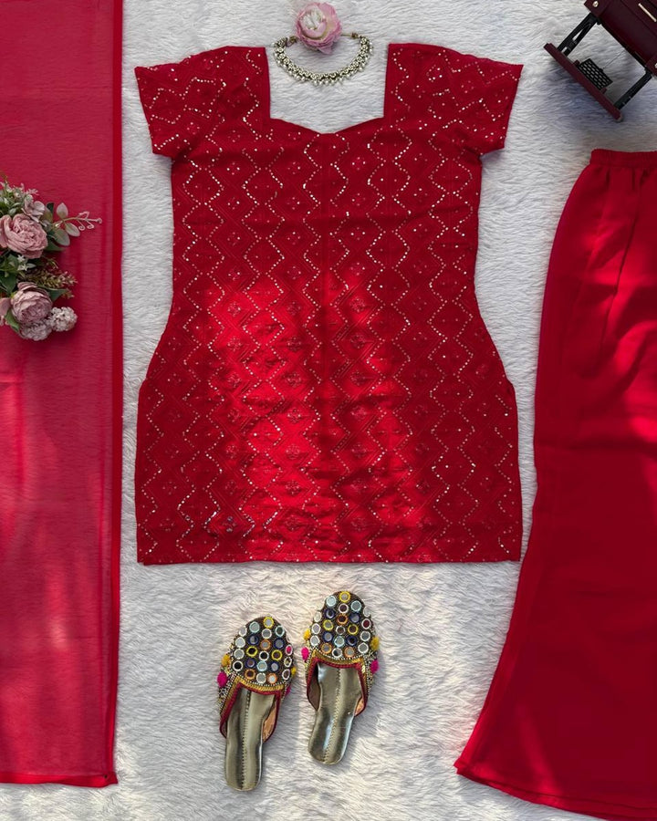 Red Designer Wear with Classy Finish & Premium Craftsmanship