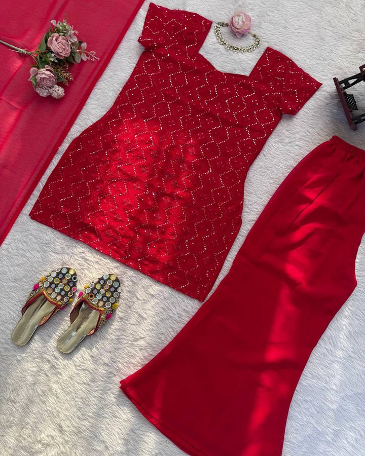 Red Designer Wear with Classy Finish & Premium Craftsmanship