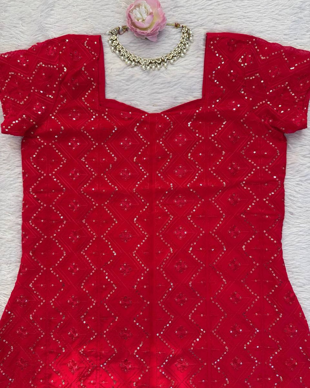 Red Designer Wear with Classy Finish & Premium Craftsmanship