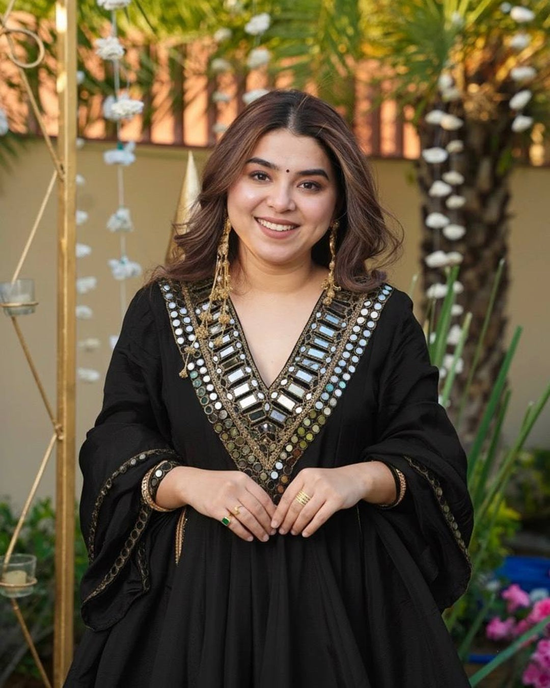 Black Sheeshmahal Sharara Cosmos Fabric Set – Mirror Work Designer Edition