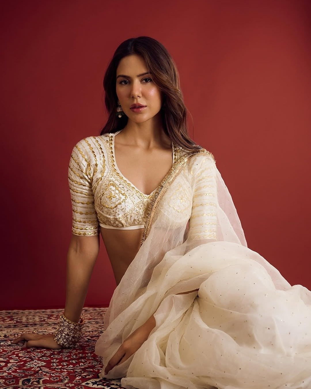 Sonam Bajwa Inspired Saree with Original Hand Charkhi Gotta Patti & Sequin Work | Fully Stitched Blouse