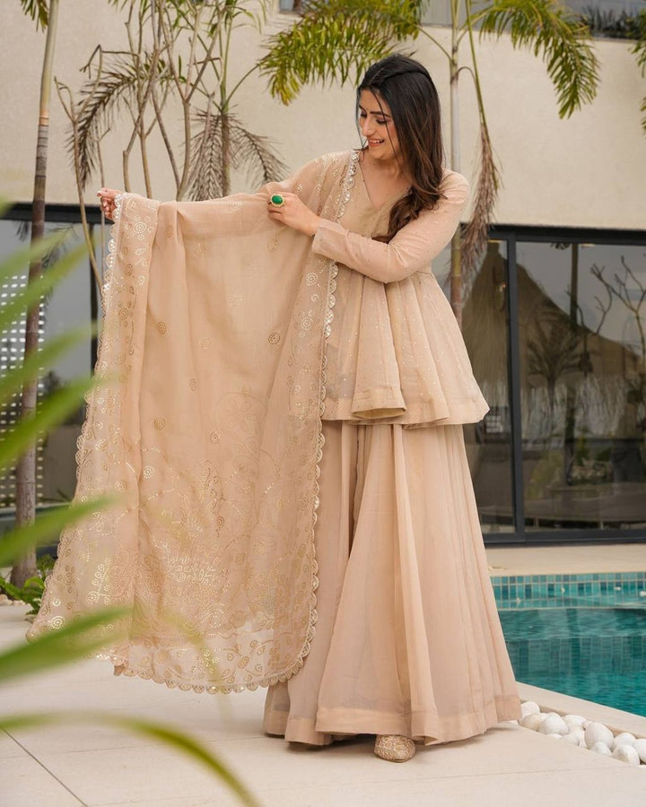 Chiku Colour Organza Kediya Style Dress | Festive & Traditional Wear