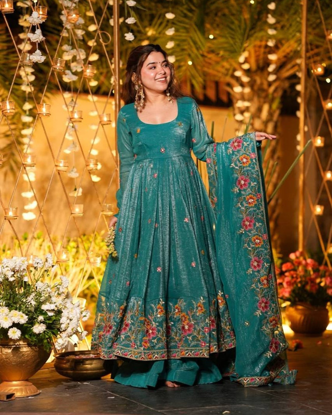 Rama Silk Gown Suit Set – Multi Embroidery & Sequin Work (3 Pieces)