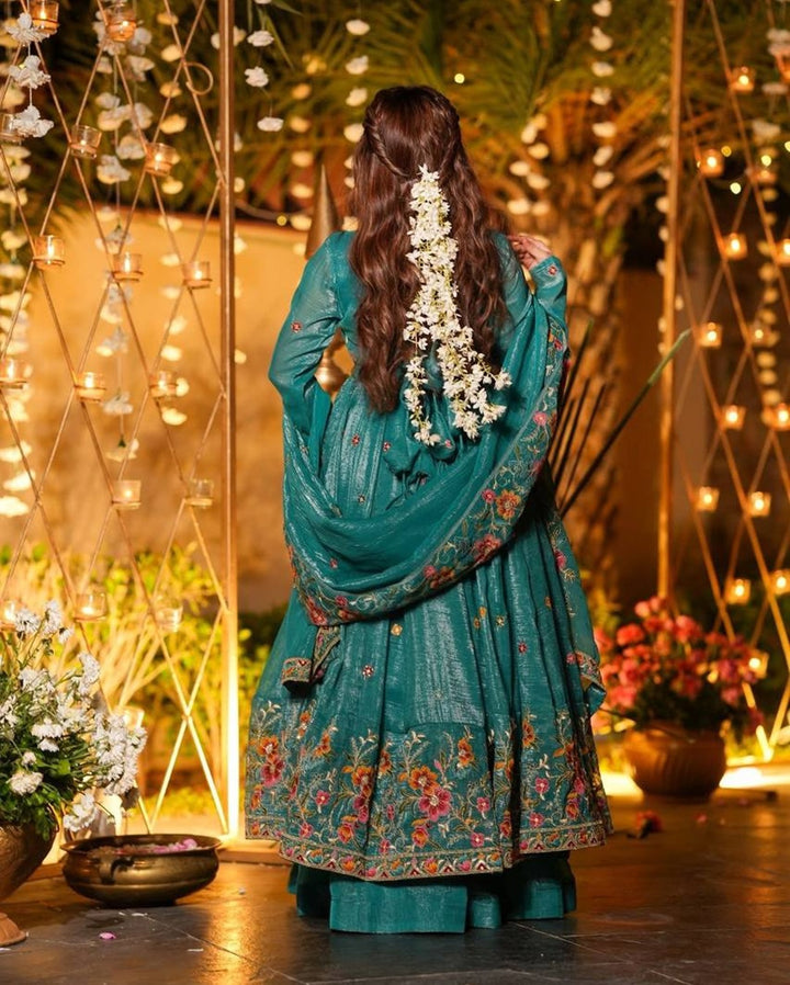 Rama Silk Gown Suit Set – Multi Embroidery & Sequin Work (3 Pieces)
