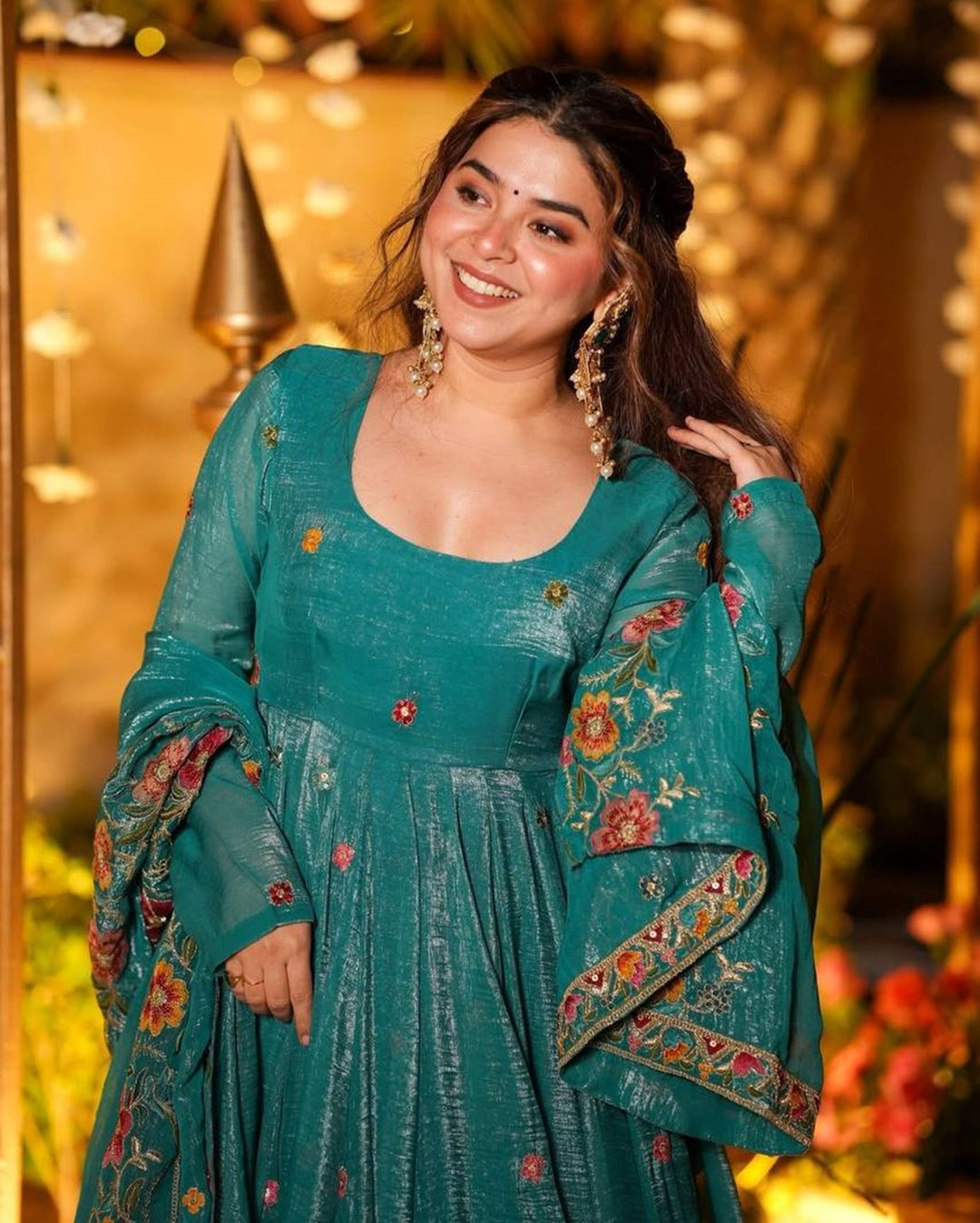 Rama Silk Gown Suit Set – Multi Embroidery & Sequin Work (3 Pieces)