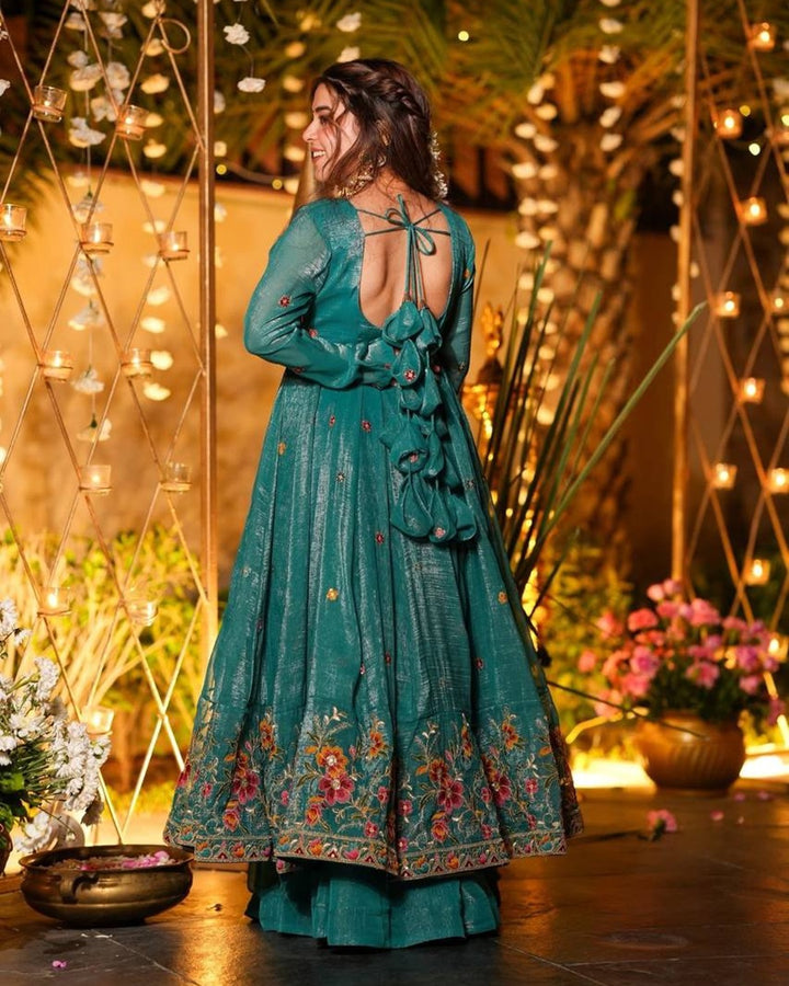 Rama Silk Gown Suit Set – Multi Embroidery & Sequin Work (3 Pieces)