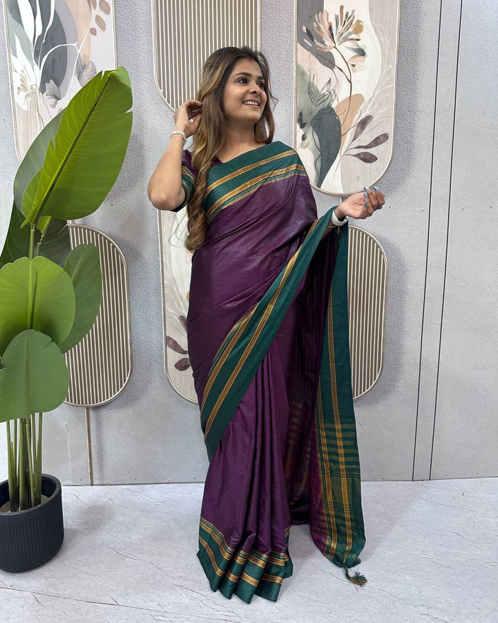 Purple Silk Zip-Front Gown with Jacquard Work Saree