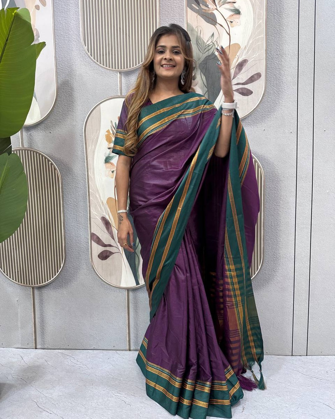 Purple Silk Zip-Front Gown with Jacquard Work Saree