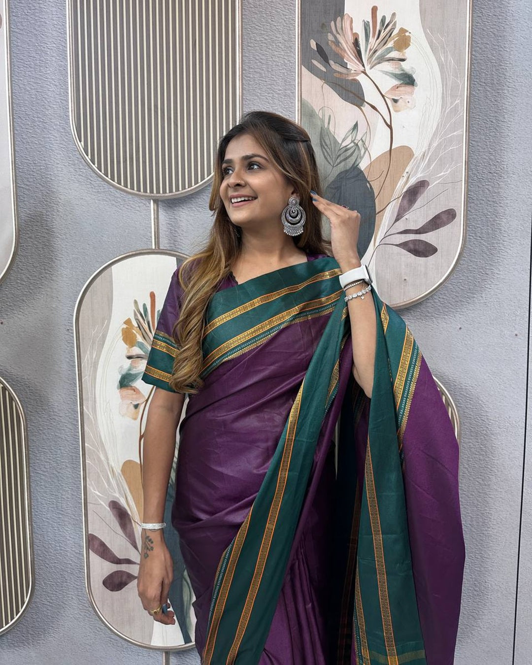 Purple Silk Zip-Front Gown with Jacquard Work Saree