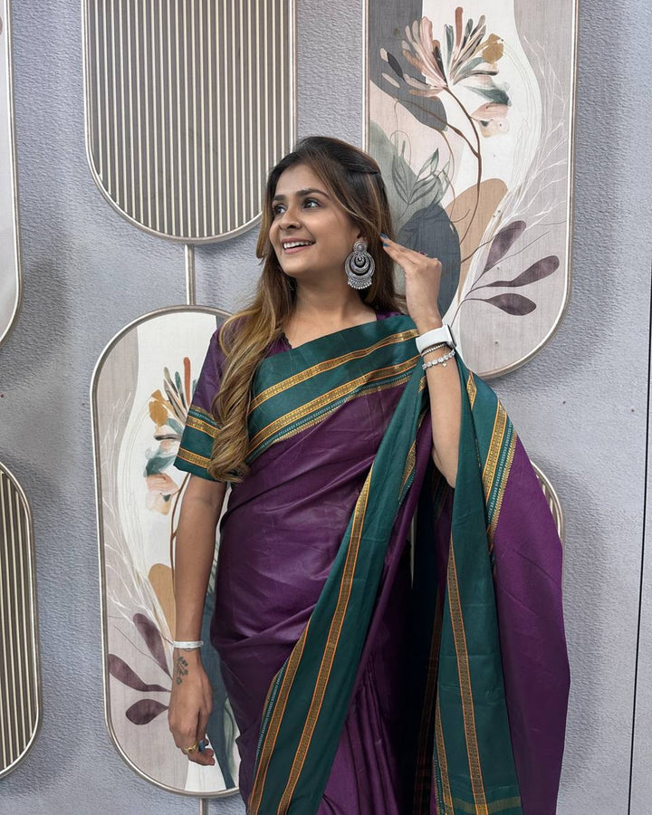 Purple Silk Zip-Front Gown with Jacquard Work Saree