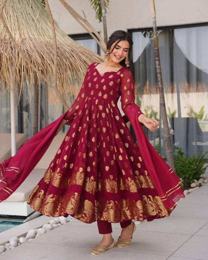 Maroon Color Soft Georgette 3 Piece Set | Effortless Charm & Graceful Comfort