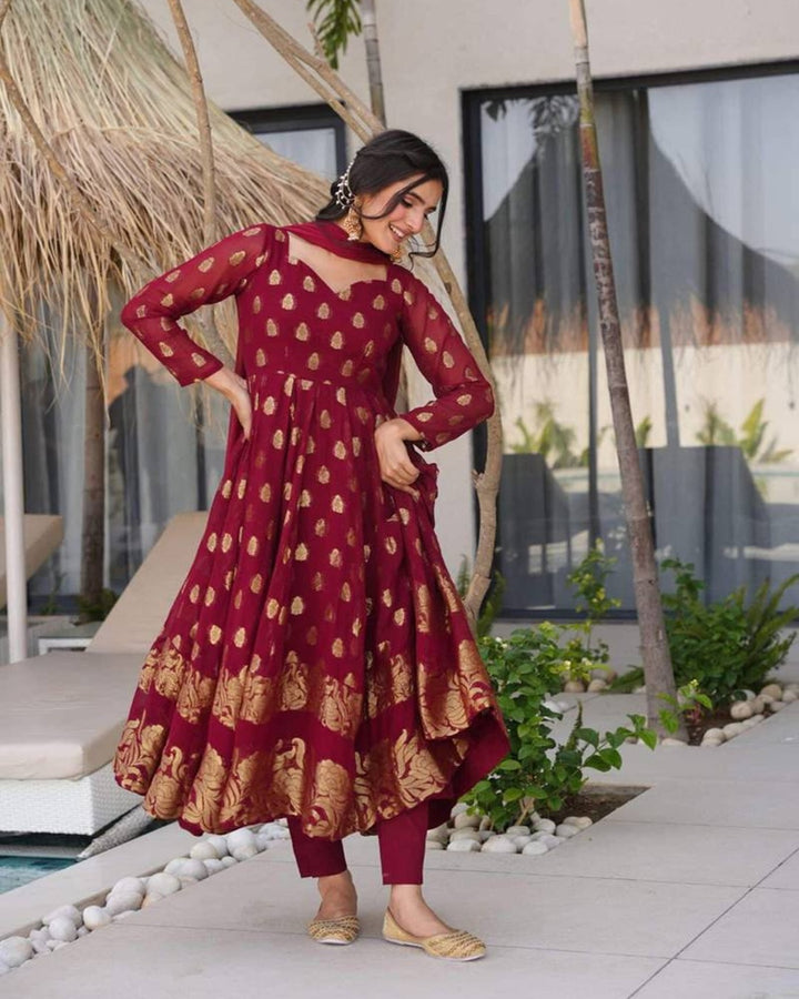 Maroon Color Soft Georgette 3 Piece Set | Effortless Charm & Graceful Comfort