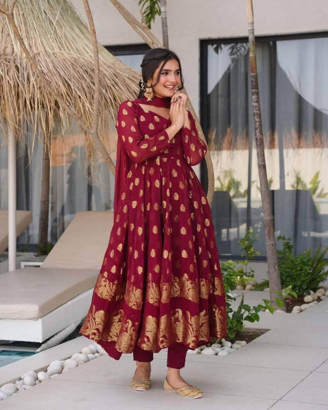 Maroon Color Soft Georgette 3 Piece Set | Effortless Charm & Graceful Comfort