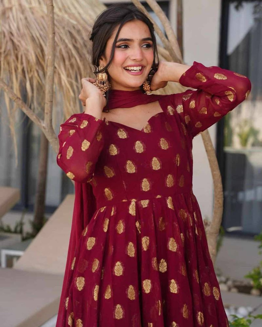 Maroon Color Soft Georgette 3 Piece Set | Effortless Charm & Graceful Comfort