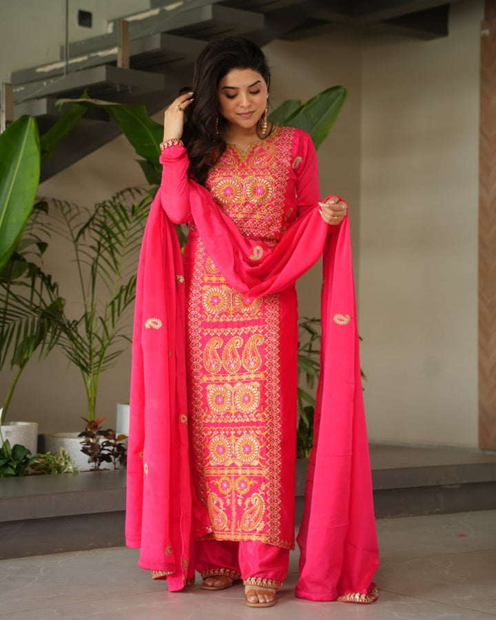 Gajri Color Chinon Embroidered Kurti Suit for Women – Designer Ethnic Wear