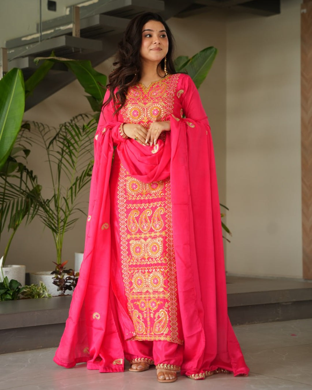 Gajri Color Chinon Embroidered Kurti Suit for Women – Designer Ethnic Wear