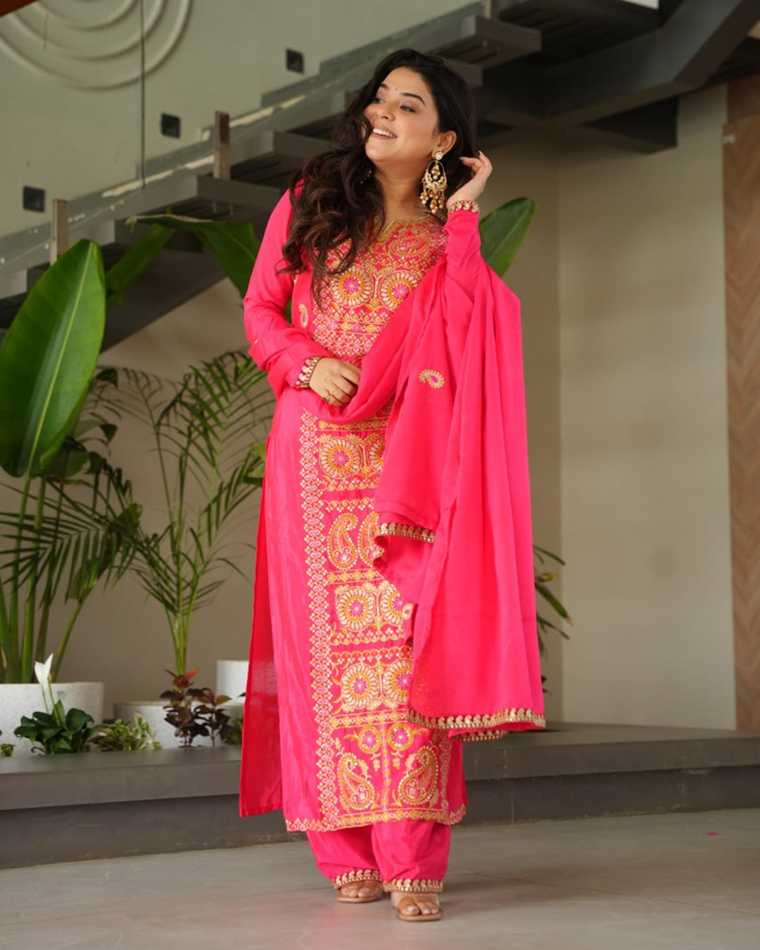 Gajri Color Chinon Embroidered Kurti Suit for Women – Designer Ethnic Wear