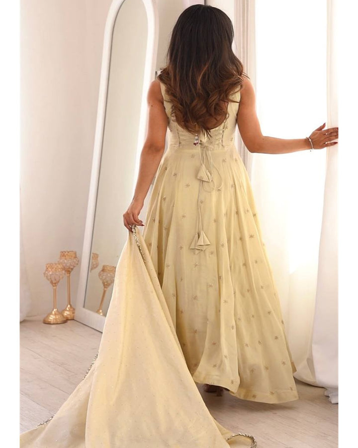 Ivory Cosmos Fabric Suit Set with Gold Embroidery Work