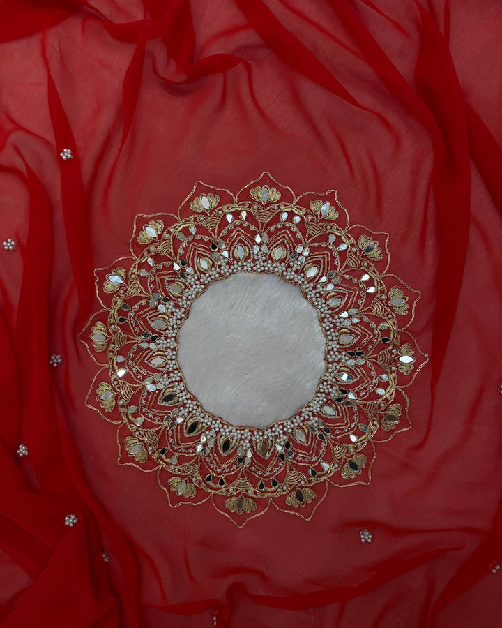 Red Colour Exclusive Handworked Drape Saree in Faux Georgette with Stitched Blouse