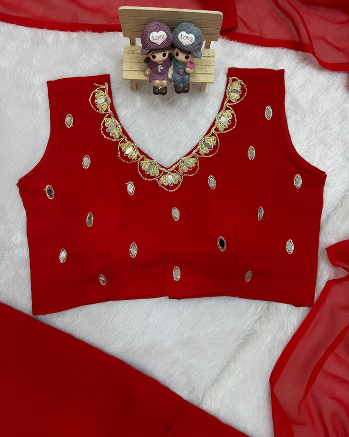 Red Colour Exclusive Handworked Drape Saree in Faux Georgette with Stitched Blouse