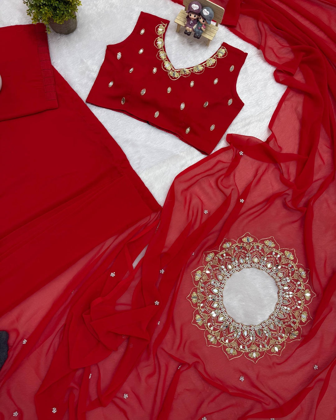 Red Colour Exclusive Handworked Drape Saree in Faux Georgette with Stitched Blouse