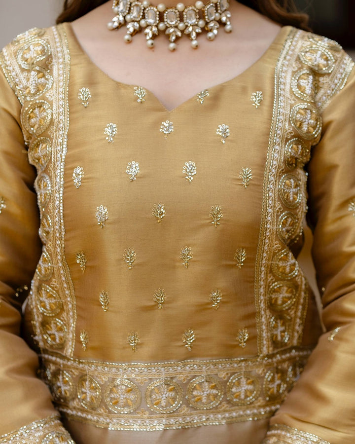 Gold Banarasi Viscose Co-Ord Set with Beads Embroidery Work