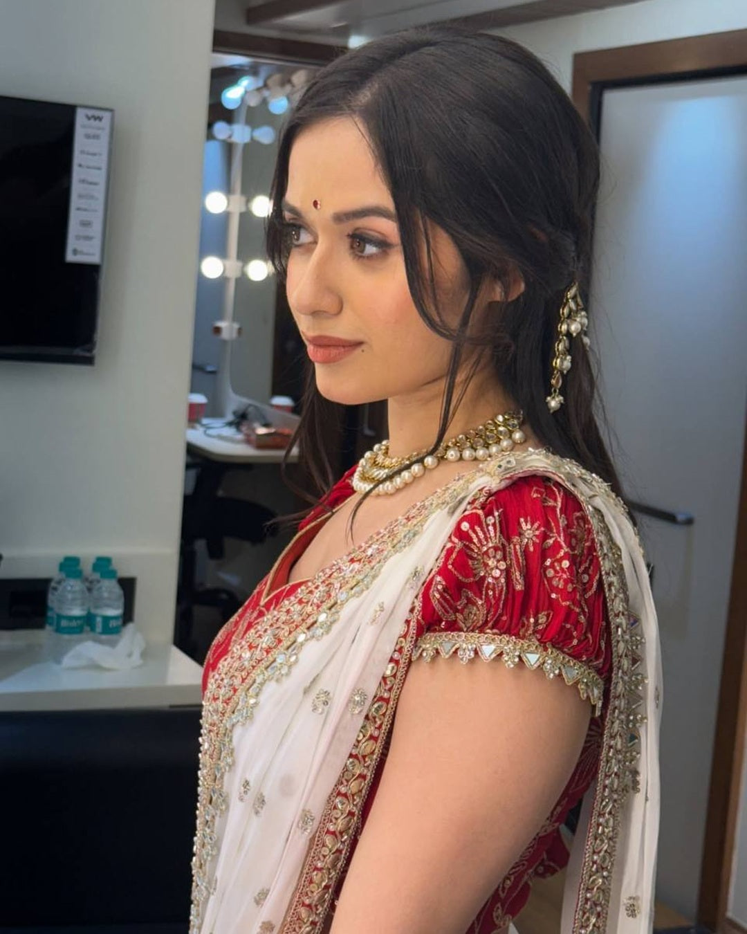 White Georgette Saree with Sequins, Dori Embroidery & Real Mirror Work | Celebrity Inspired Party Wear Saree