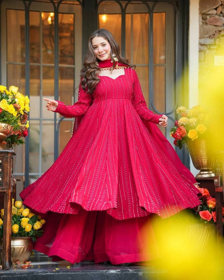 Pink Shades Lakhnavi Embroidered Work Anarkali Suit Set – Elegant Ethnic Wear