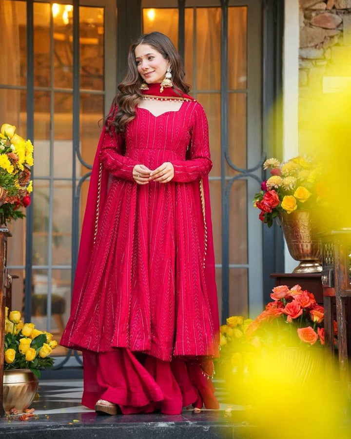 Pink Shades Lakhnavi Embroidered Work Anarkali Suit Set – Elegant Ethnic Wear