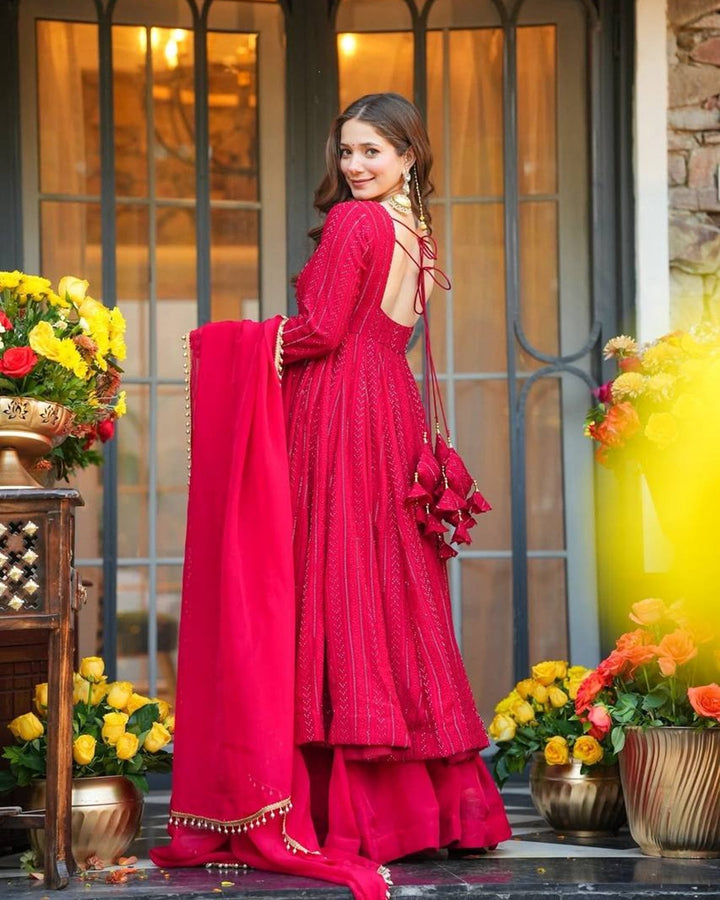 Pink Shades Lakhnavi Embroidered Work Anarkali Suit Set – Elegant Ethnic Wear