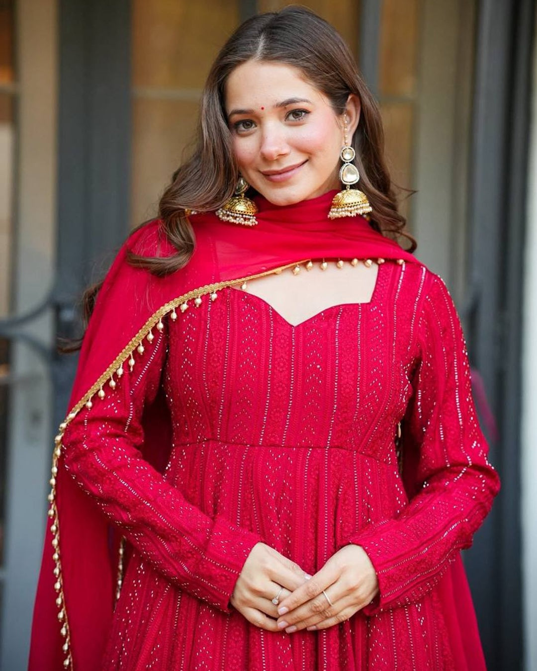 Pink Shades Lakhnavi Embroidered Work Anarkali Suit Set – Elegant Ethnic Wear
