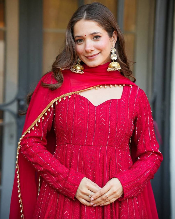 Pink Shades Lakhnavi Embroidered Work Anarkali Suit Set – Elegant Ethnic Wear