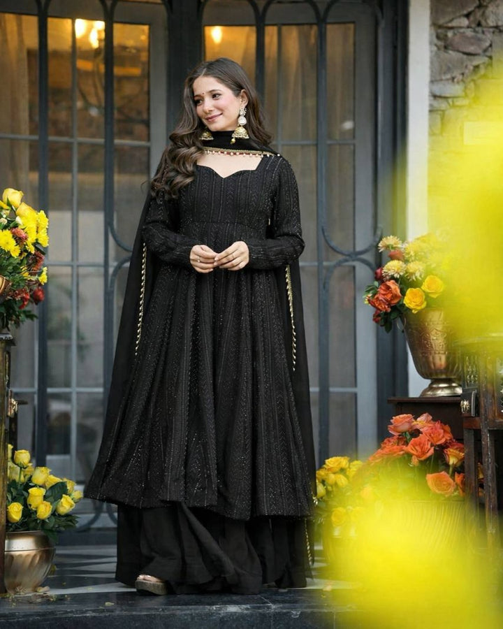 Black Lakhnavi Embroidered Anarkali Suit Set – Elegant Festive & Party Wear Ethnic Outfit