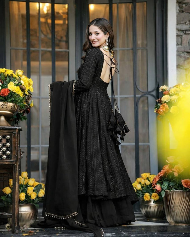 Black Lakhnavi Embroidered Anarkali Suit Set – Elegant Festive & Party Wear Ethnic Outfit